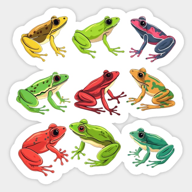Colorful Frogs, Tropical Animal, Love Frogs Sticker by logiamerch